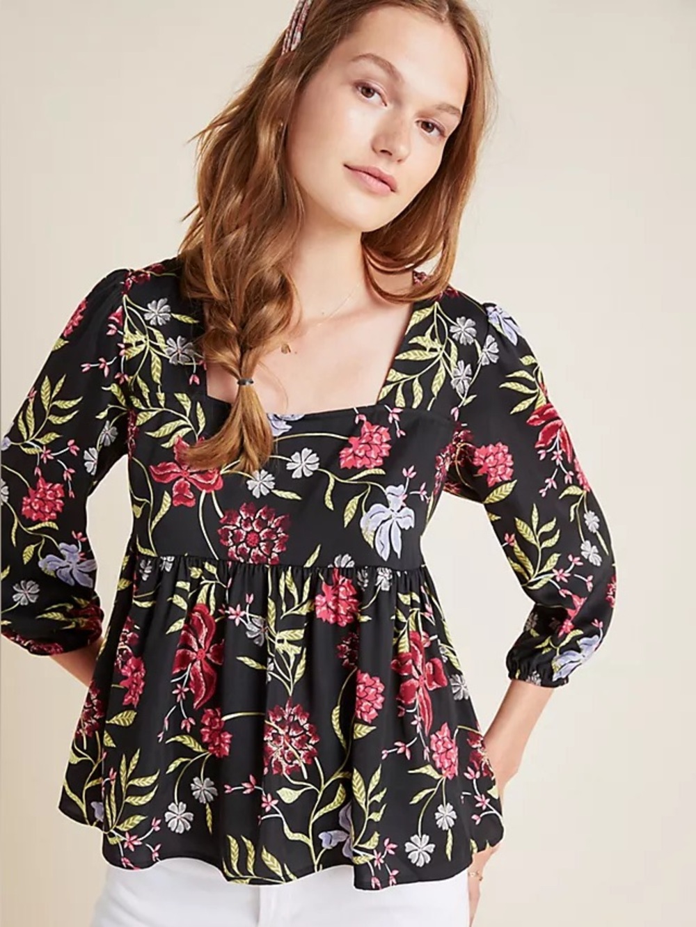 ANTHROPOLOGIE Dolan Left Coast Cherie Babydoll Top Floral Balloon Sleeve M
